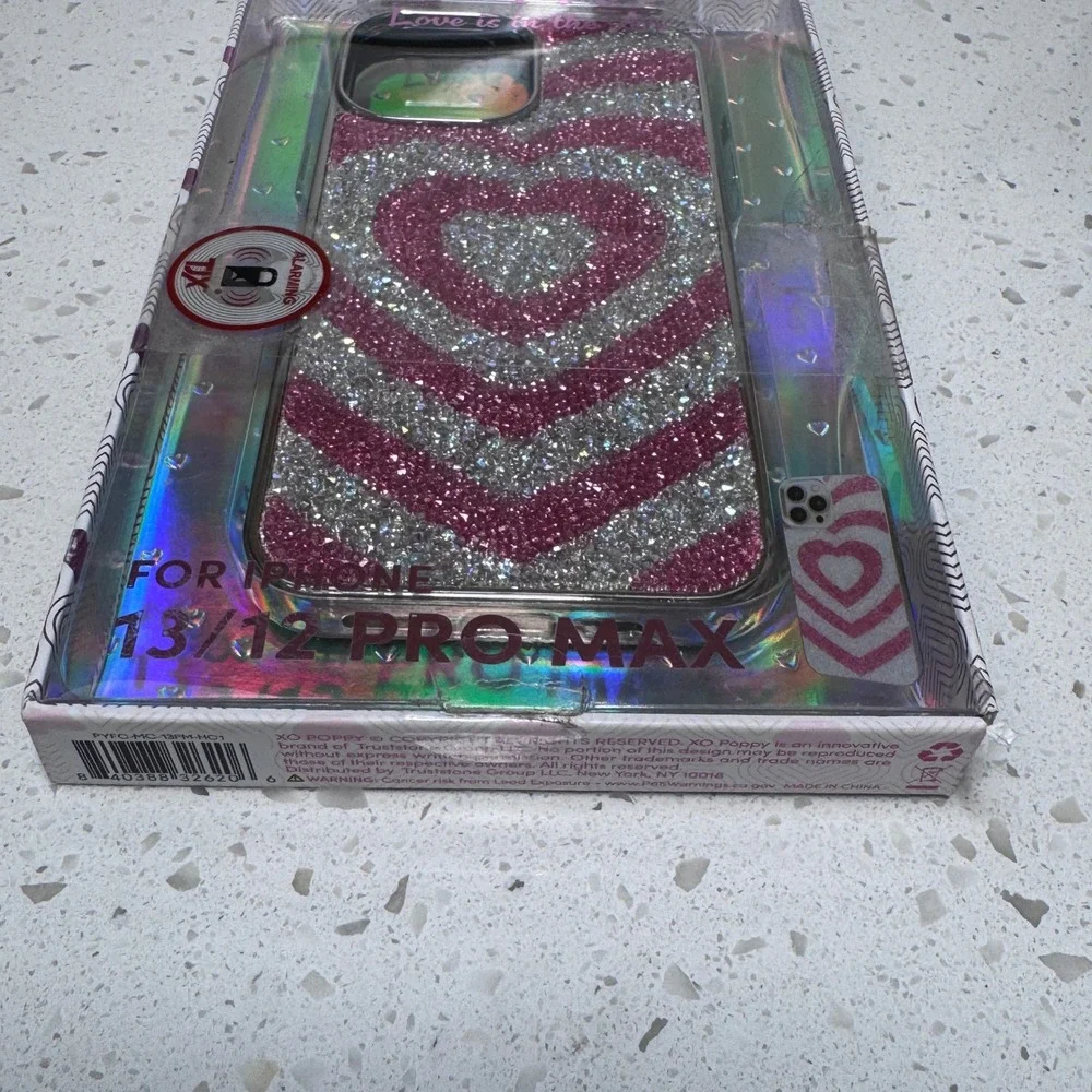 XO Poppy Pink Rhinestone Heart for iPhone 13 12 Pro Max Case NIB